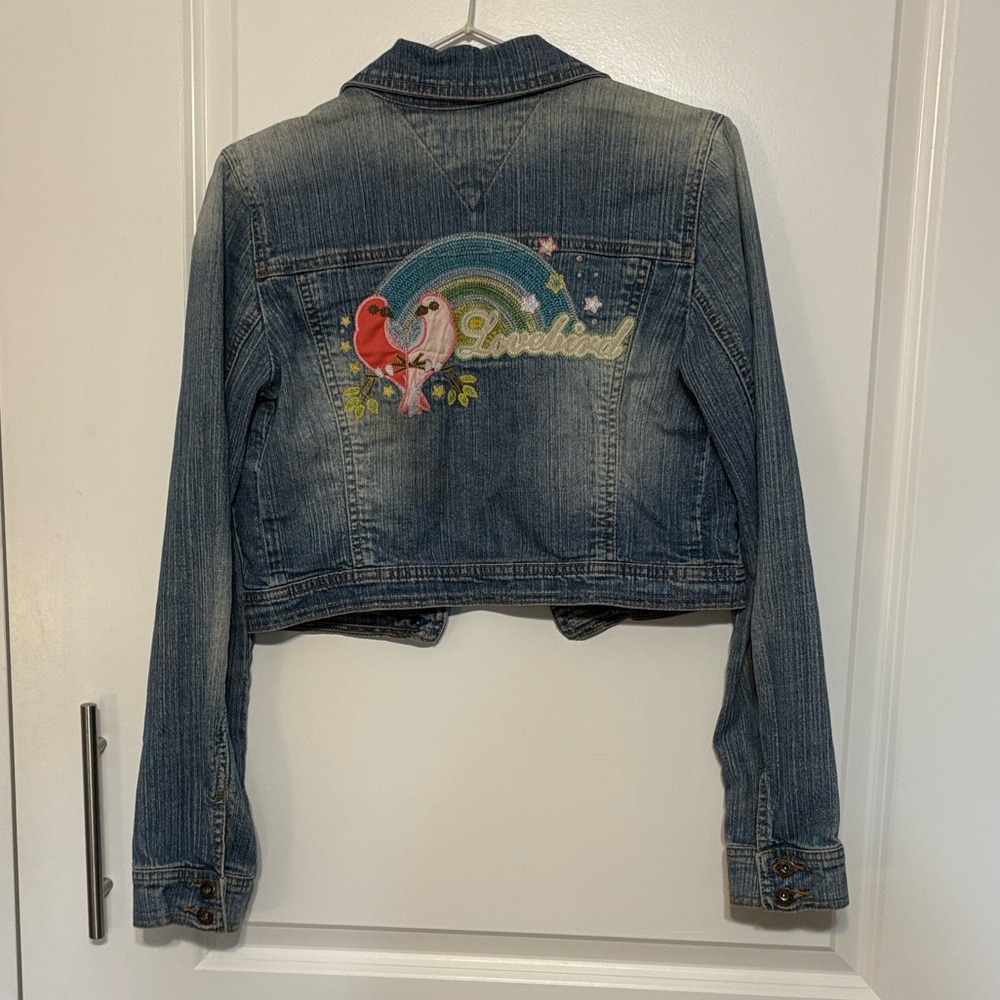 Rare Vintage Tommy Jeans "Lovebird" Y2K Cropped Denim Jacket - Size Small